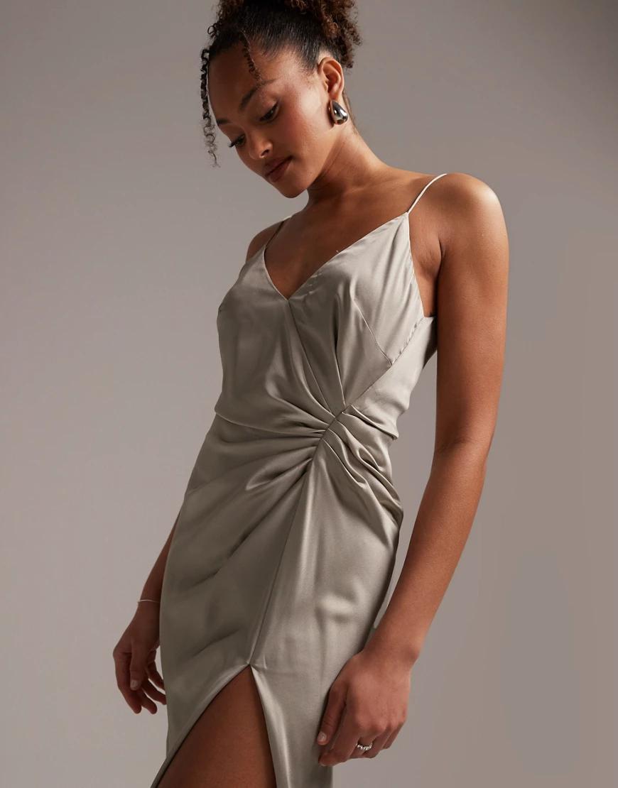 MAXI SATYNOWA SUKIENKA DRAPOWANIE ROZPOREK V NECK