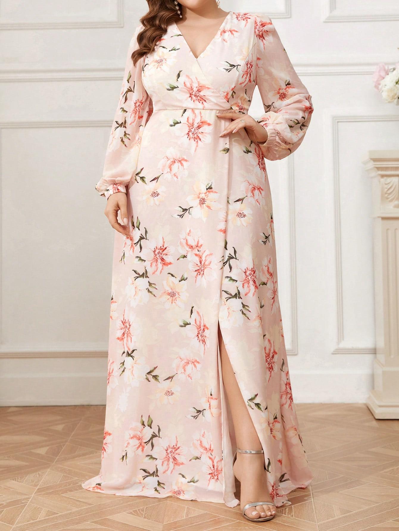 SUKIENKA MAXI KWIATOWA KLASYCZNA PLUS SIZE Z ZAMKIEM