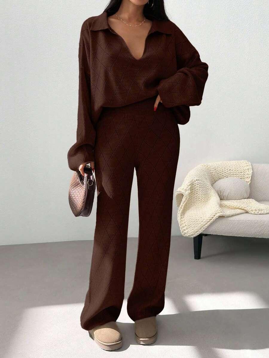SWETER SPODNIE KOMPLET DZIANINA