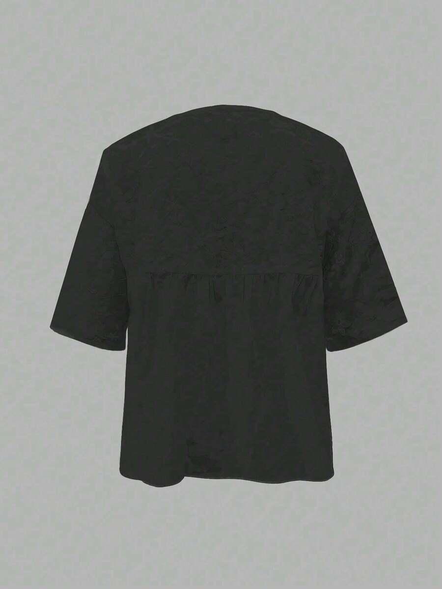 czarna bluzka v-neck haft kwiaty