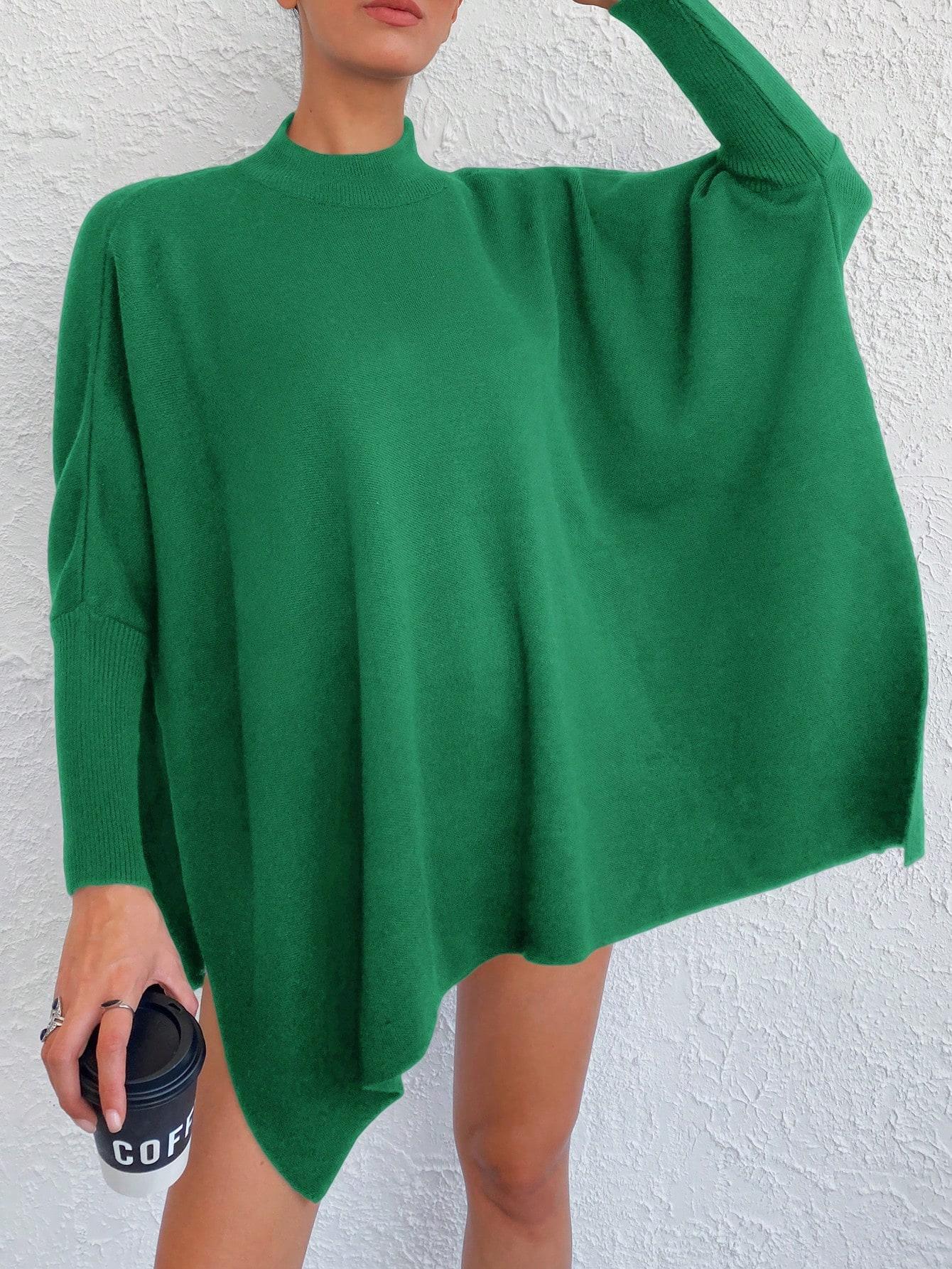 zielony sweter oversize stójka ponczo 