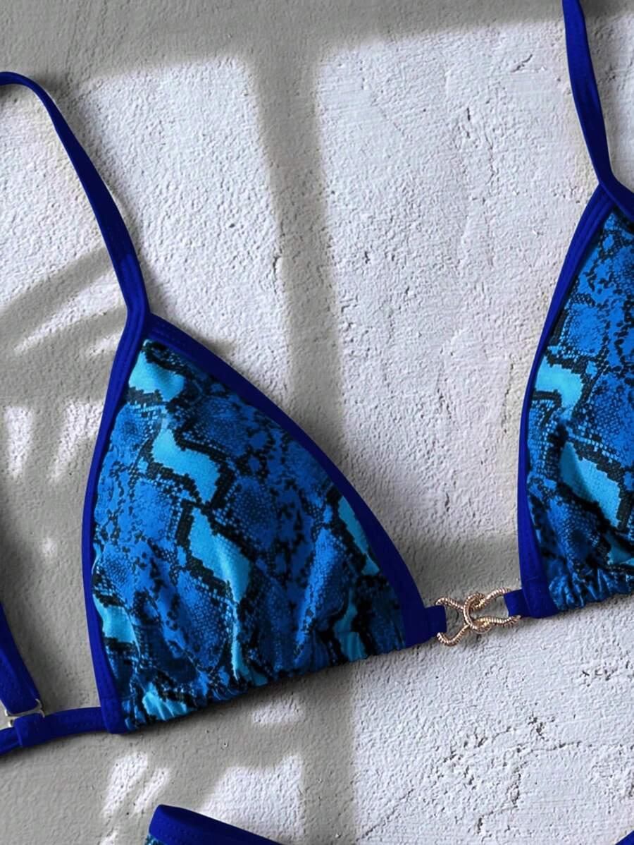 niebieski dół od bikini print