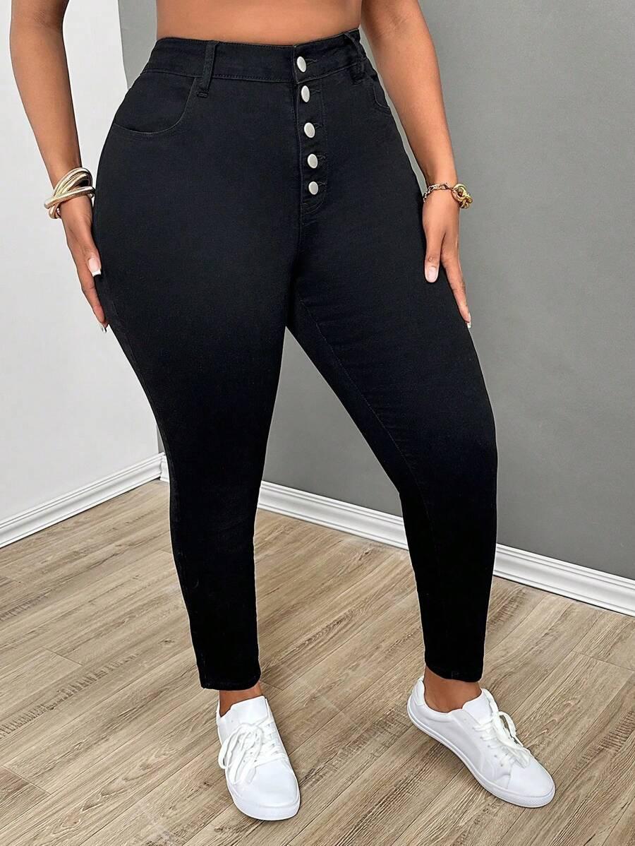 CZARNE SPODNIE JEANS GUZIKI