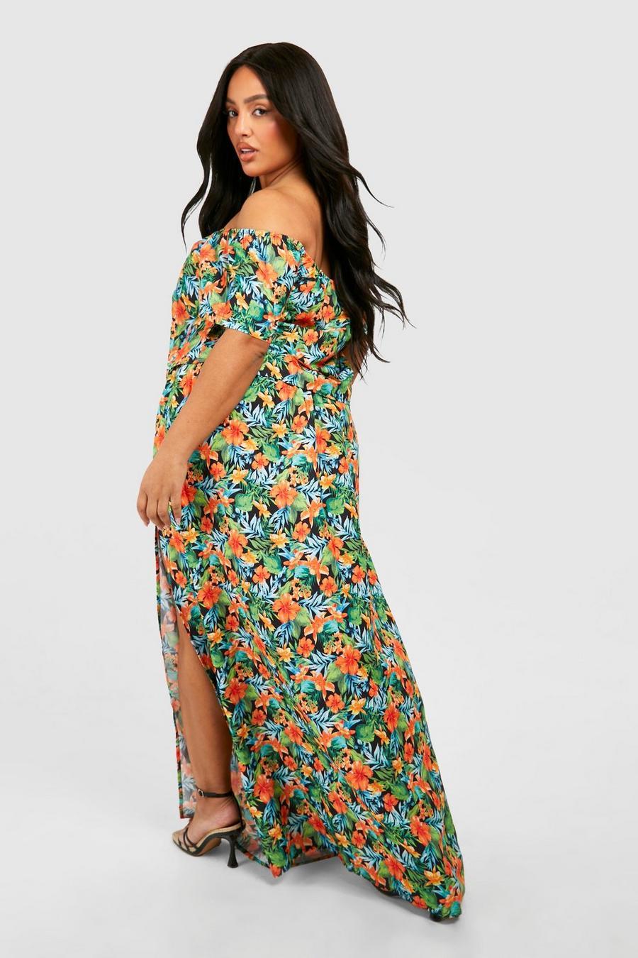 maxi spódnica tropical print rozporek