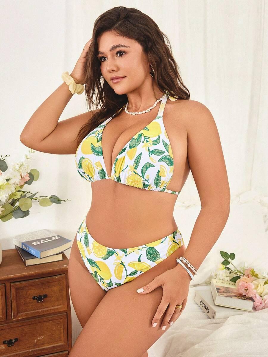 STRÓJ KĄPIELOWY DWUCZĘŚCIOWY DAMSKI PLUS SIZE WZÓR OWOCE
