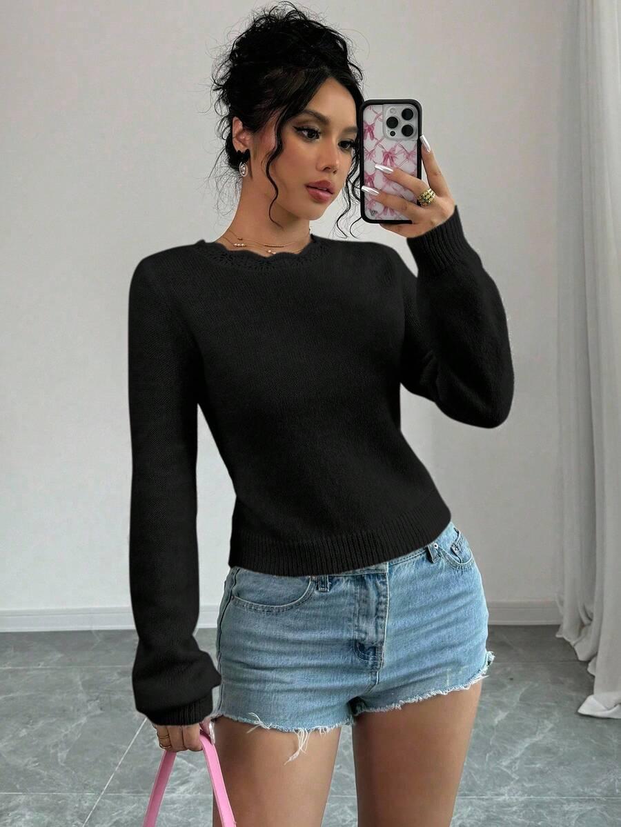 CZARNY DZIANINOWY SWETER