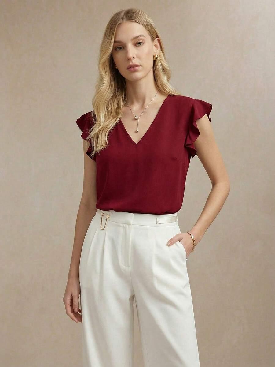 czerwona bluzka v-neck