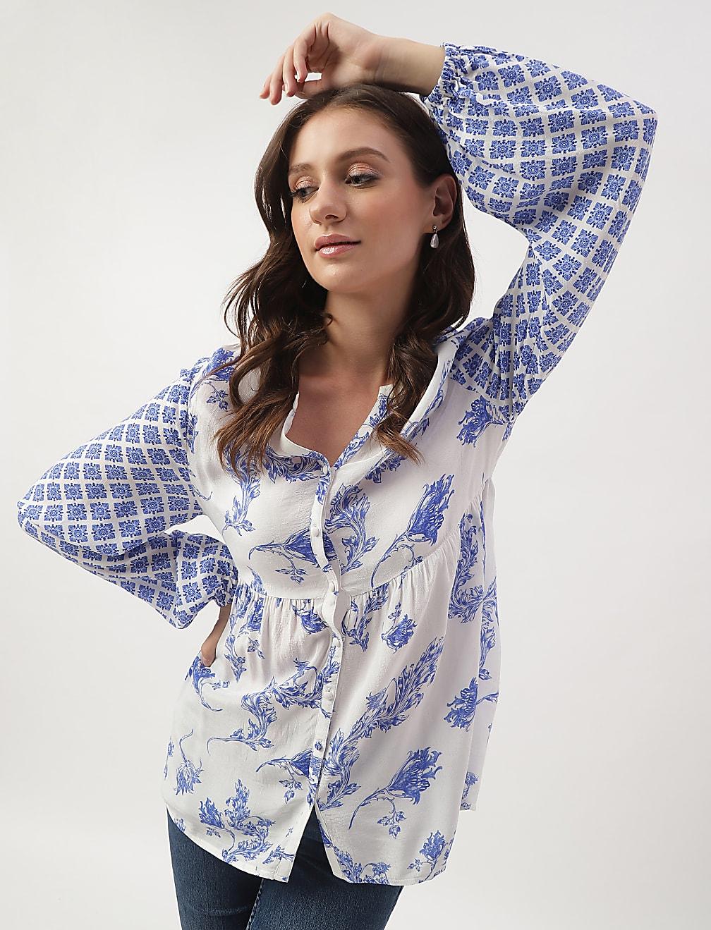 LUŹNA BLUZKA GUZIKI PRINT T43-4547K-E4