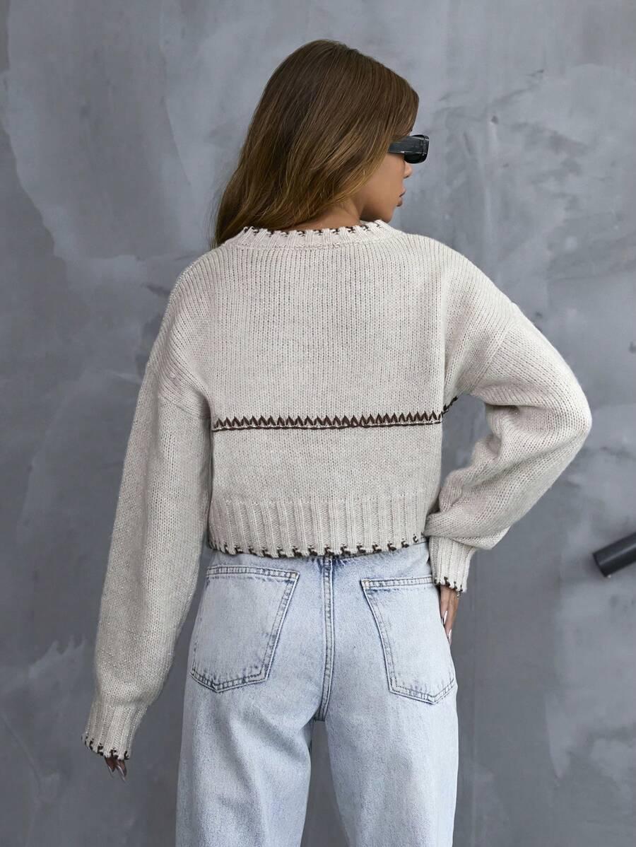 BEŻOWY SWETER DŁUGI RĘKAW