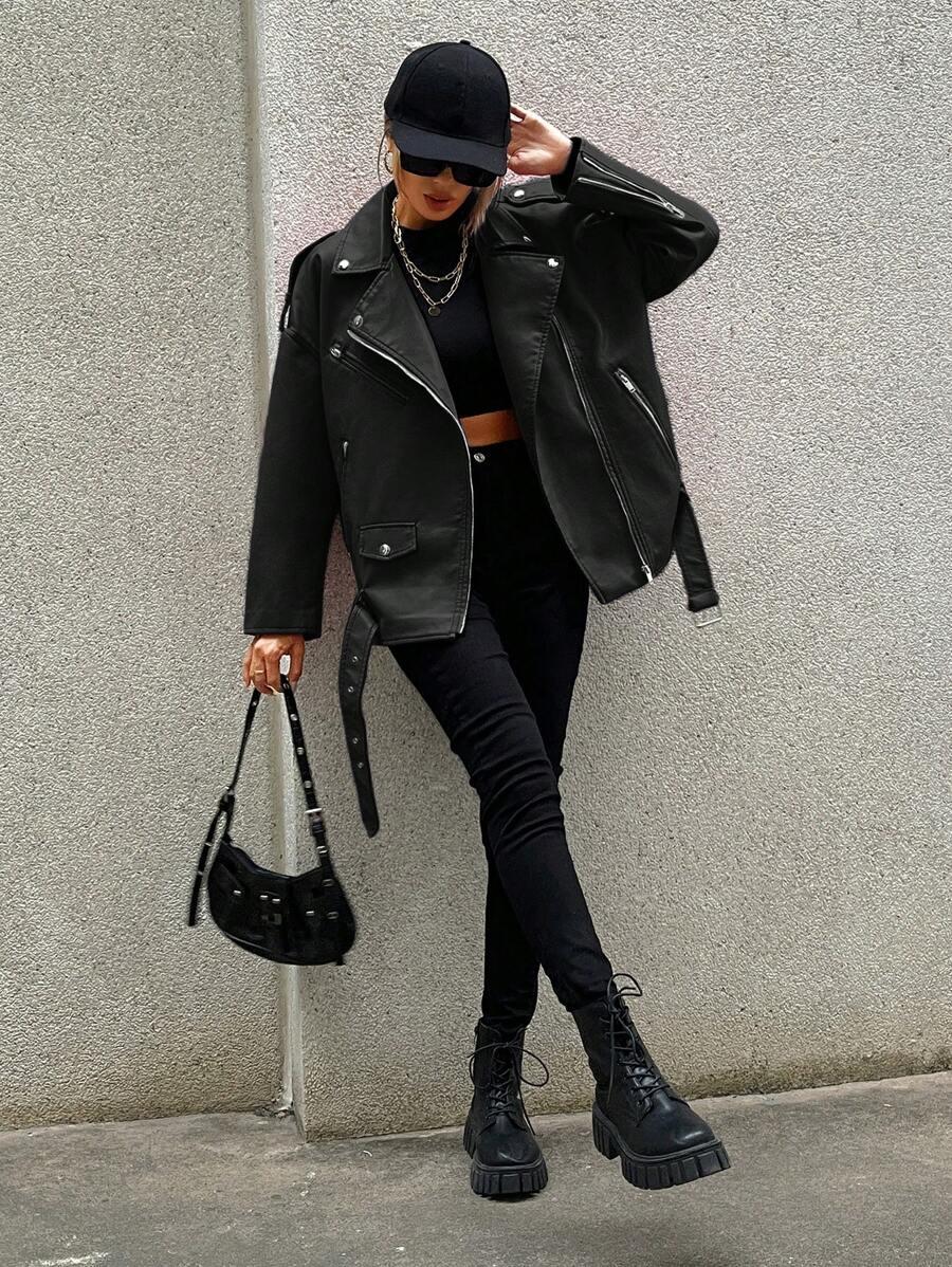 czarna kurtka imitacja skóry