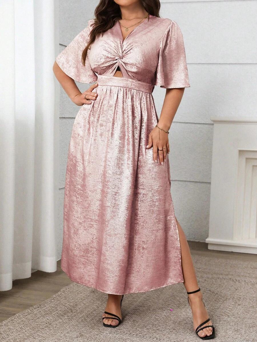 ELEGANCKA SUKIENKA KOKTAJLOWA MIDI Z KRÓTKIM RĘKAWEM 