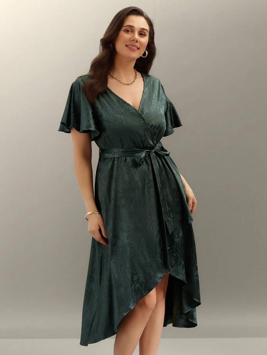 ELEGANCKA MIDI SUKIENKA KOKTAJLOWA Z DEKOLTEM V I WIĄZANIEM