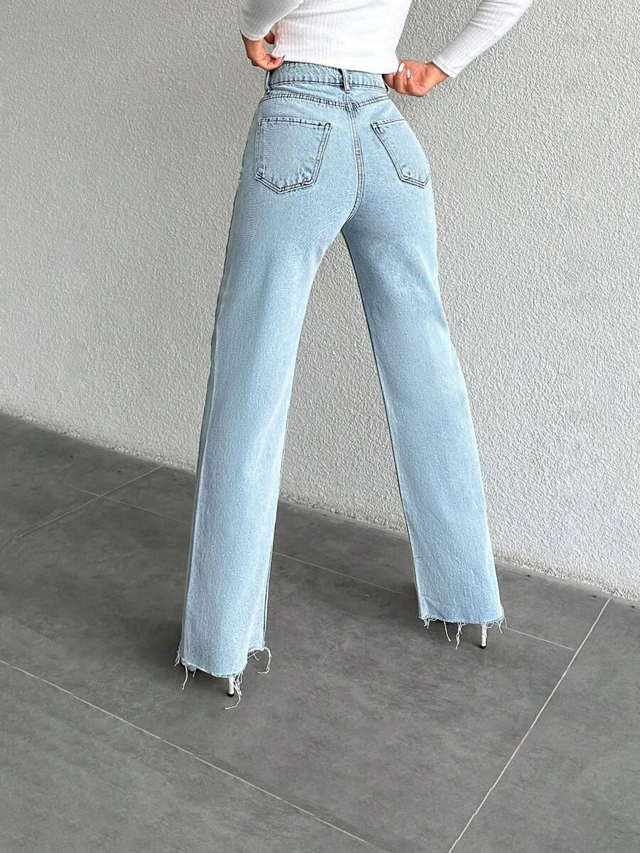 niebieskie jeansy wysoki stan 