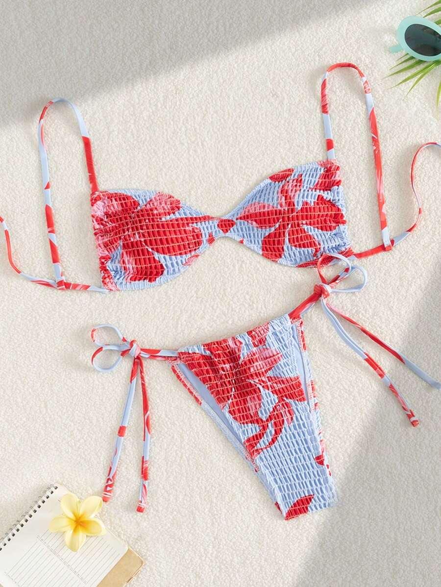dwuczęściowy strój kąpielowy wzór kwiaty
