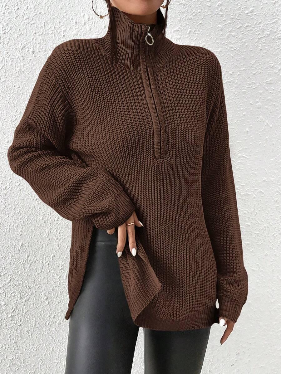 brązowy sweter zamek