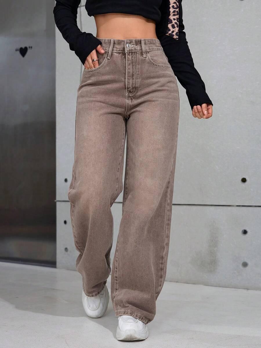 BRĄZOWE SPODNIE JEANS