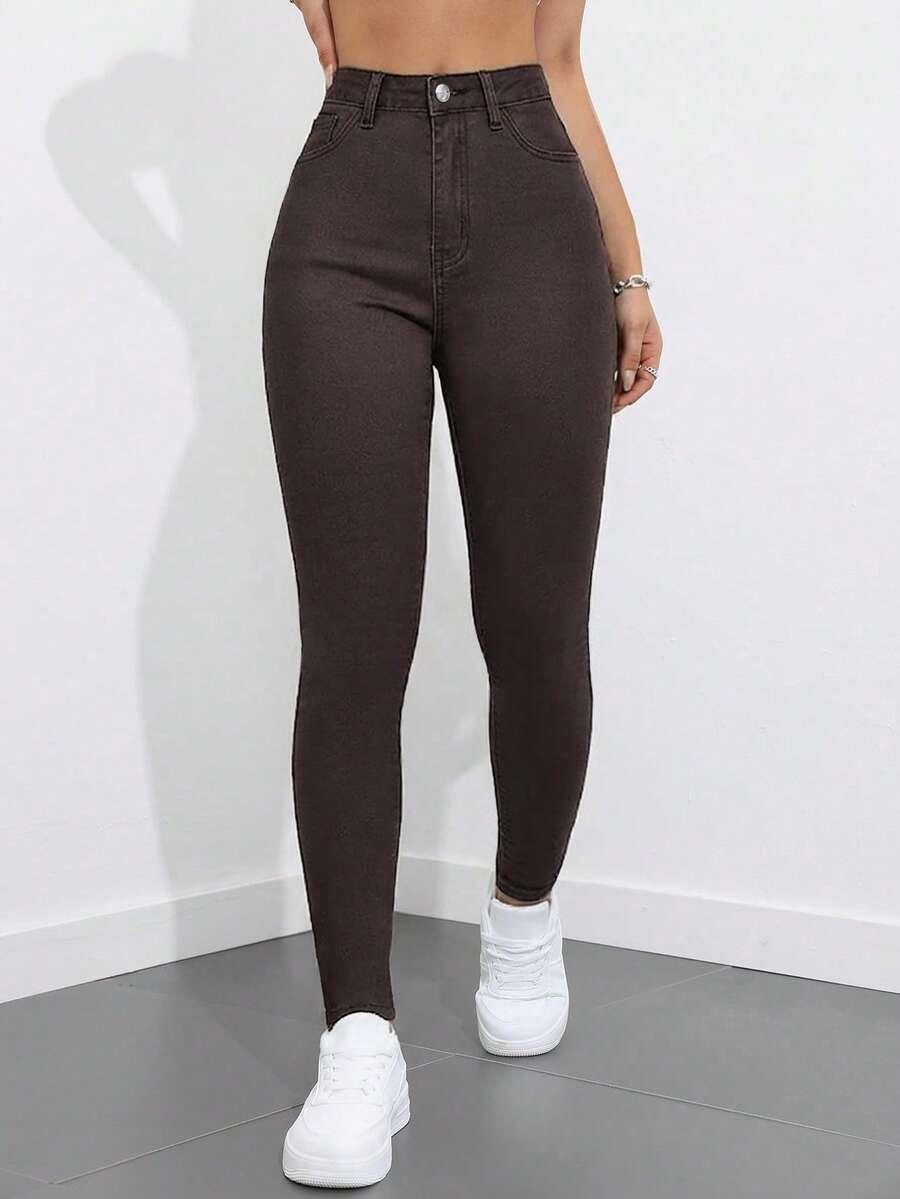BRĄZOWE SPODNIE JEANS