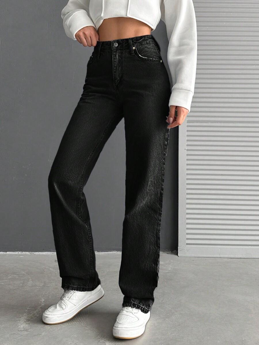 CZARNE PROSTE SPODNIE JEANS