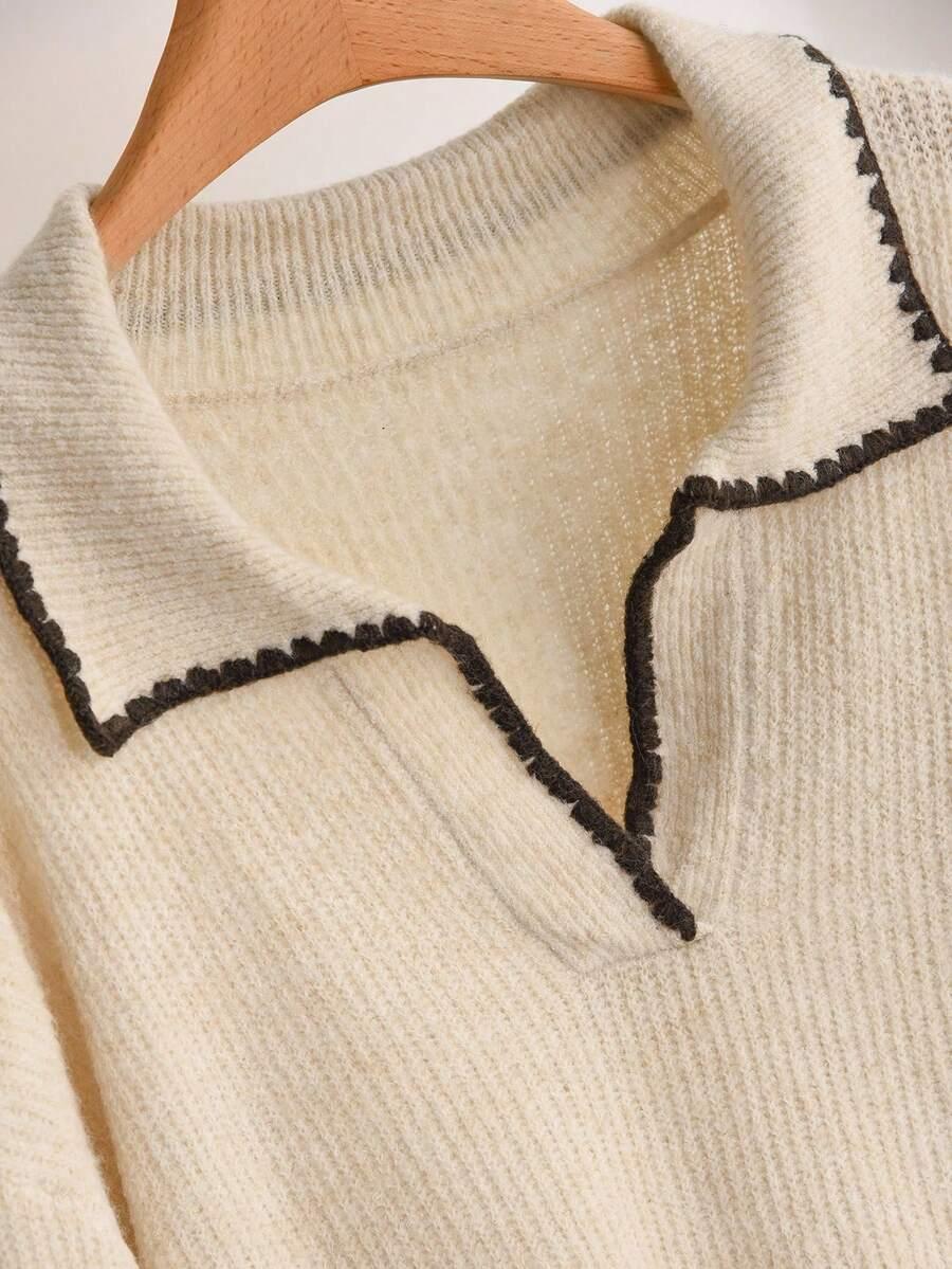 BEŻOWY SWETER KOŁNIERZYK