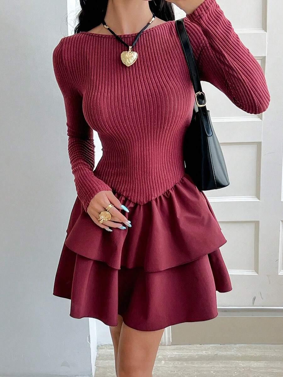 bordowa mini sukienka