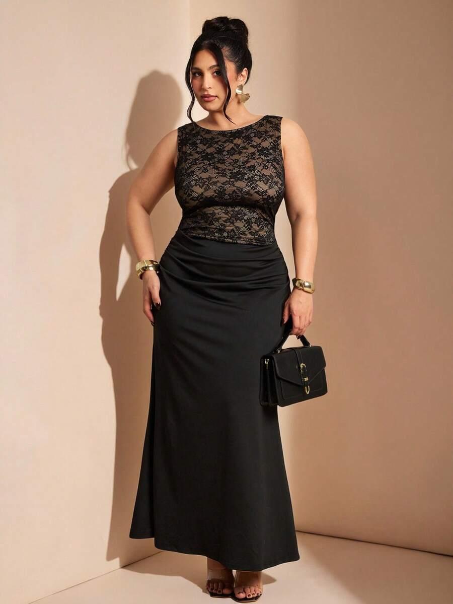 ELEGANCKA KORONKOWA SUKIENKA BEZ RĘKAWÓW