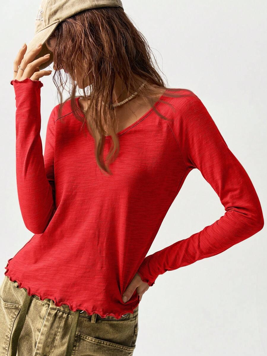 czerwona bluzka v-neck 