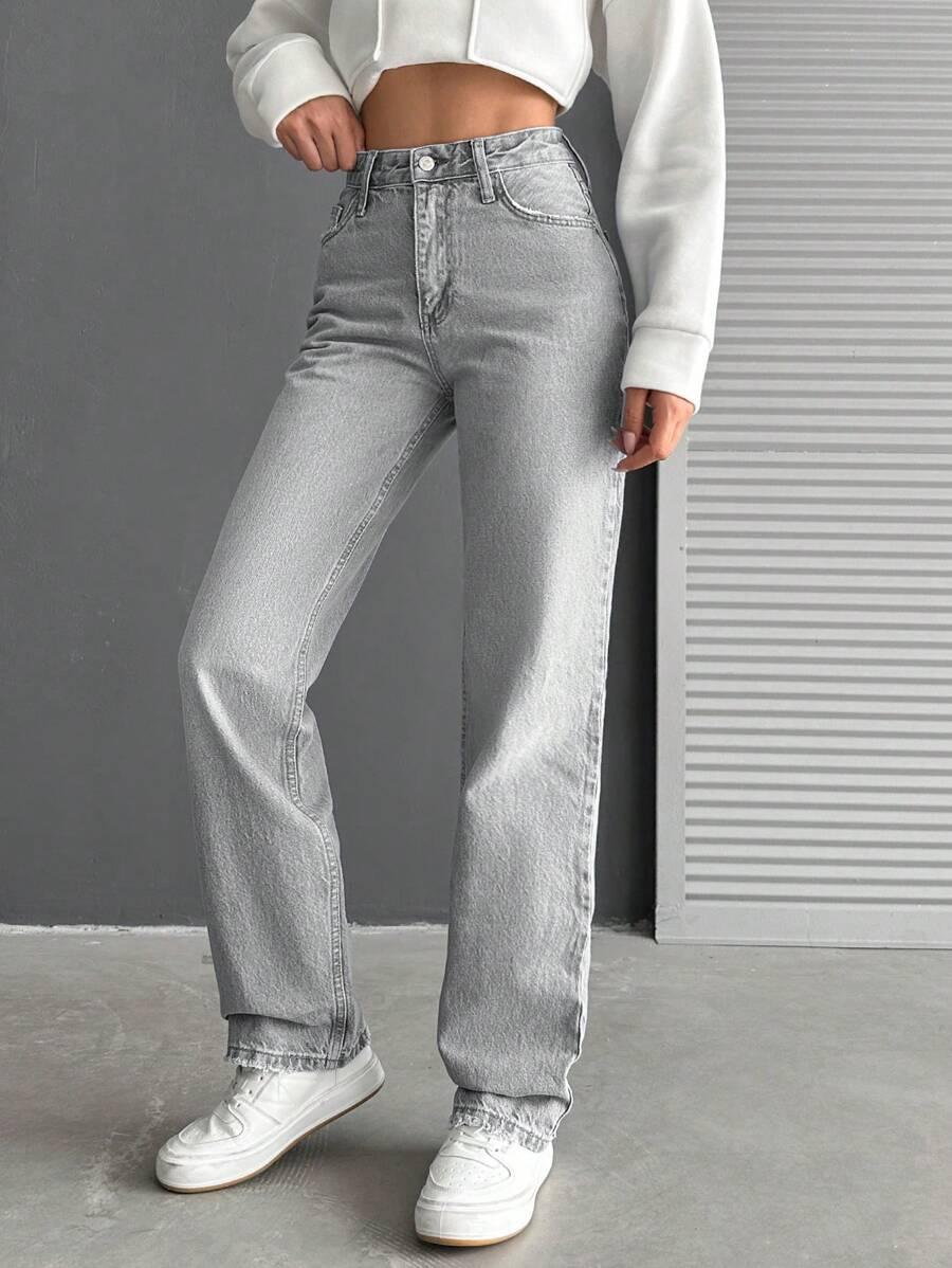 SZARE SPODNIE JEANS PROSTE NOGAWKI