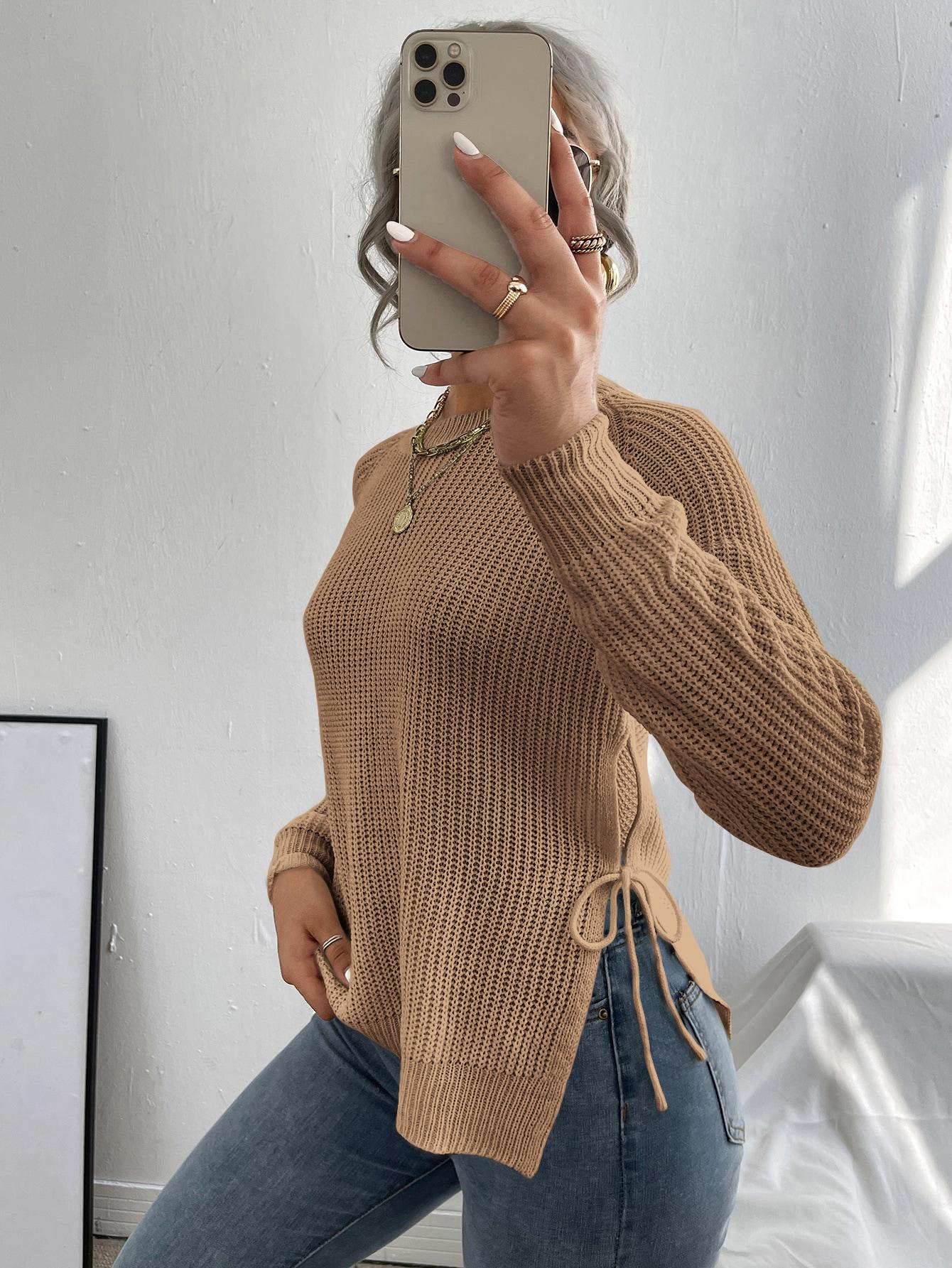 BEŻOWY SWETER WIĄZANIA