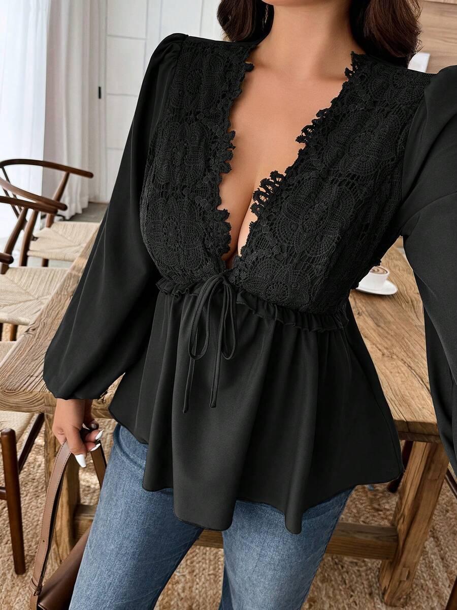 CZARNA BLUZKA V-NECK