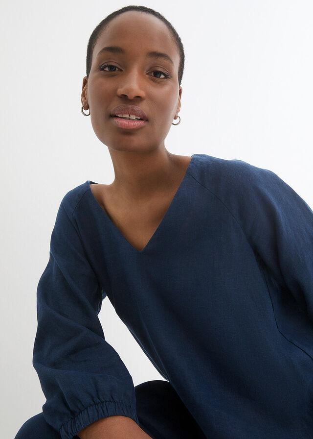 lniana sukienka v-neck rękaw 3/4