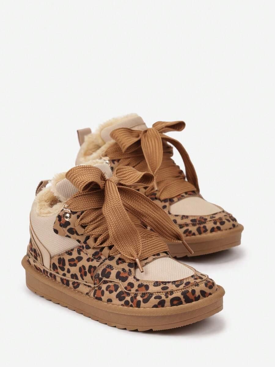 brązowe sznurowane śniegowce animal print