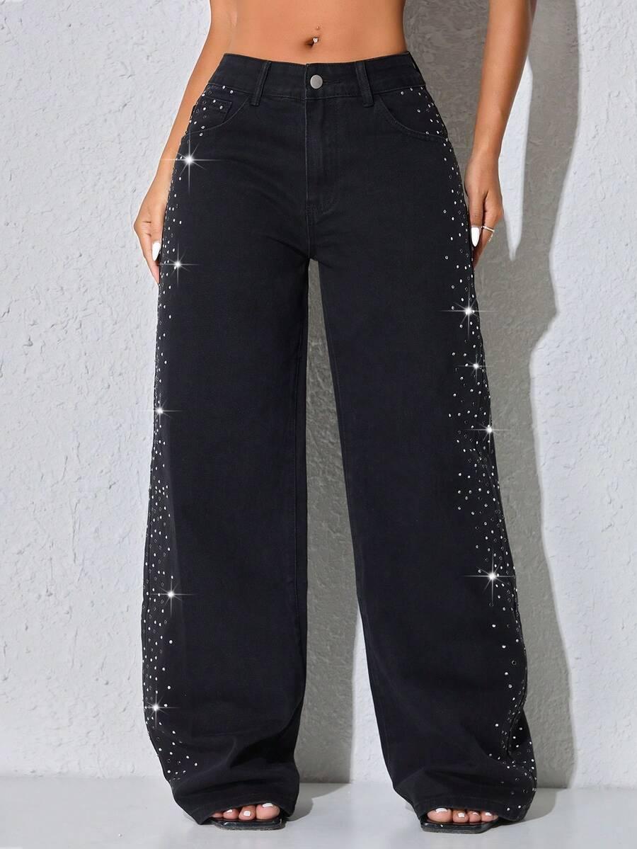czarne spodnie jeans zdobienie