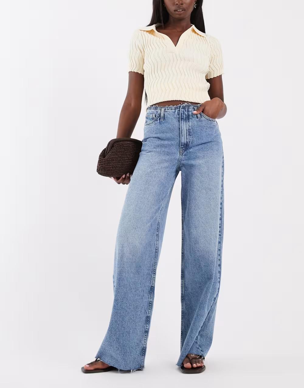 SPODNIE JEANS PROSTA NOGAWKA KIESZENIE ZAMEK