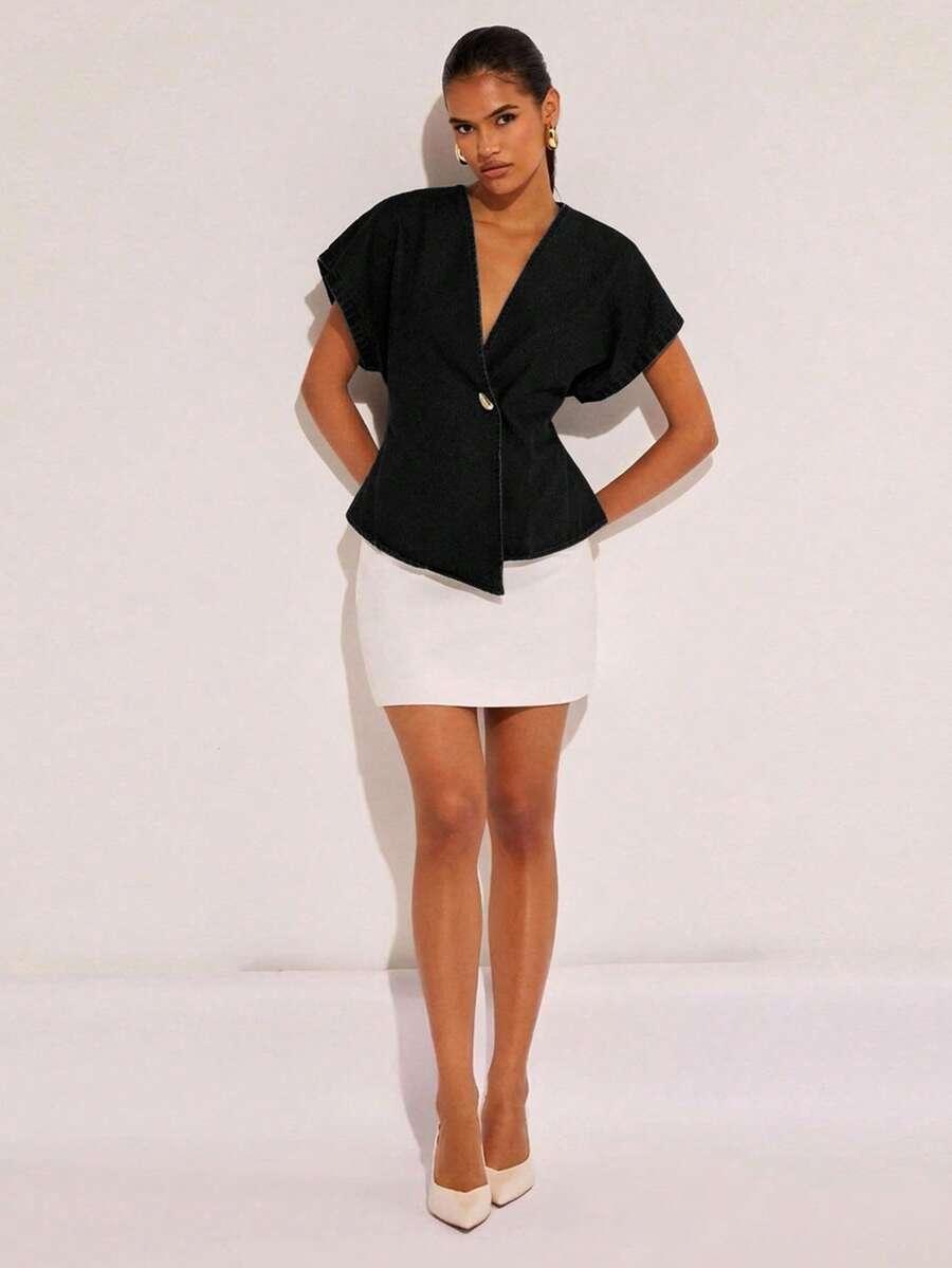 czarna bluzka v-neck