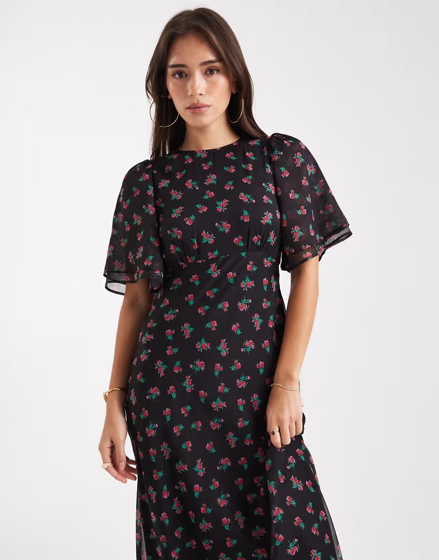 CZARNA MAXI SUKIENKA W KWIATY