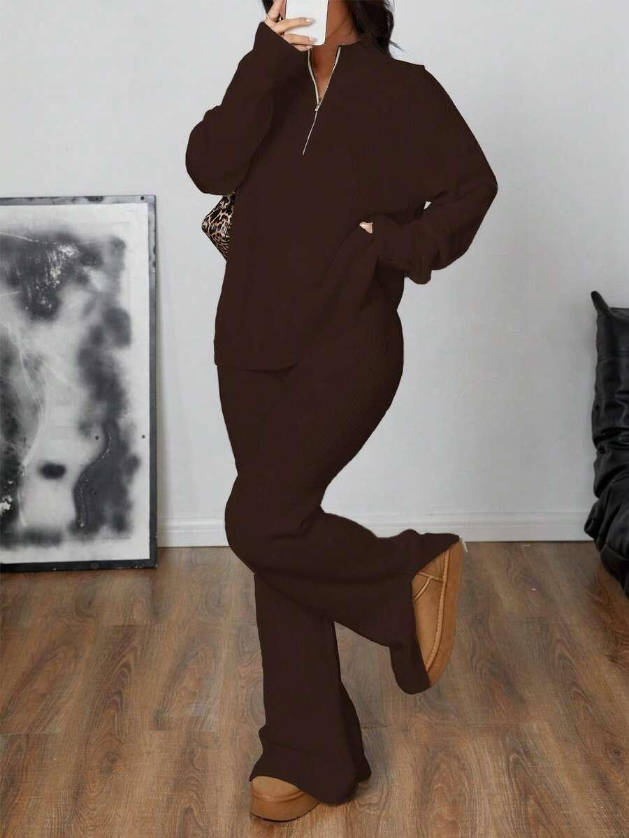 DZIANINOWY KOMPLET SWETER SPODNIE