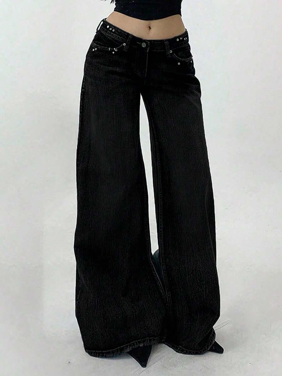 CZARNE SZEROKIE JEANS