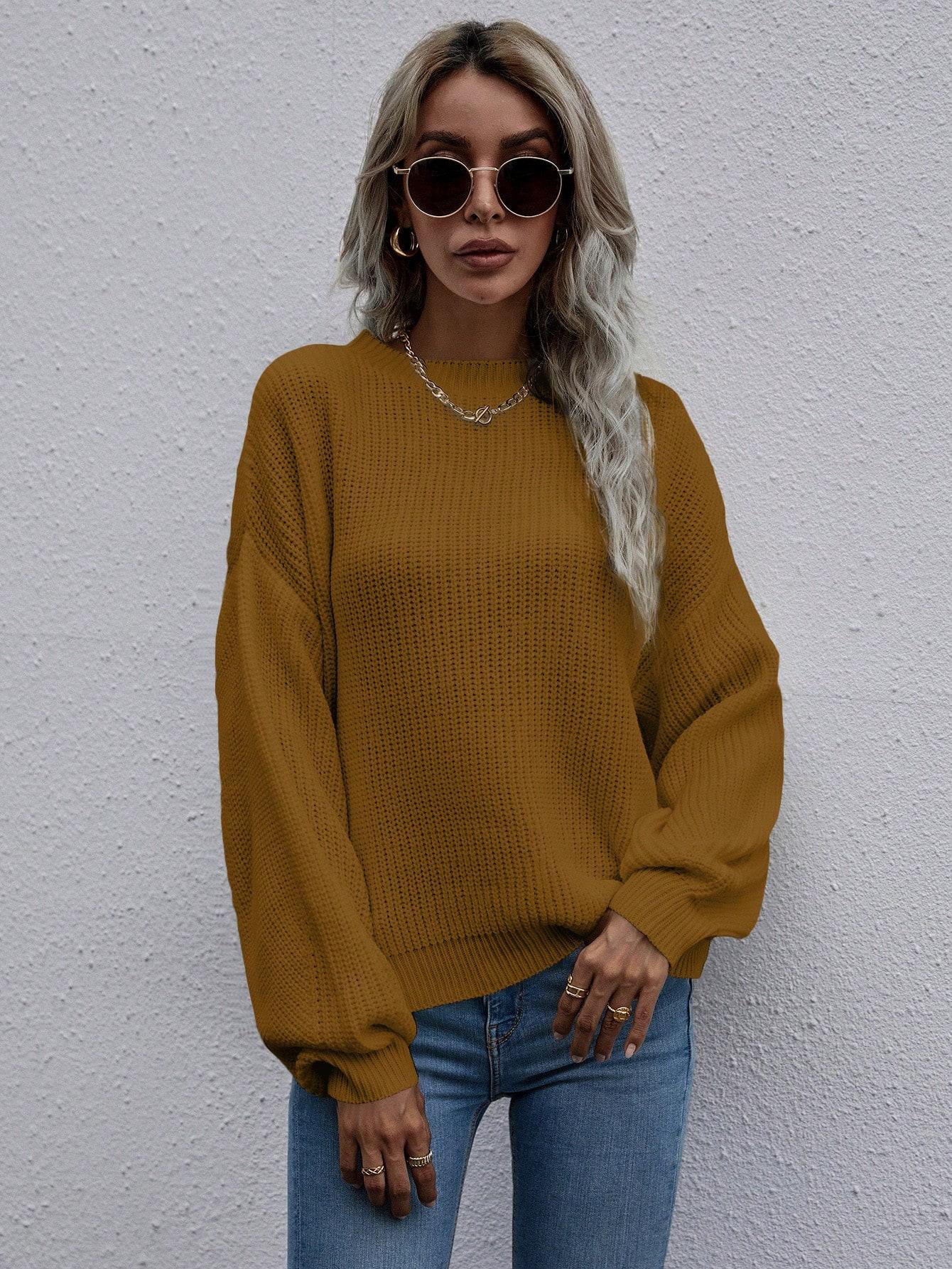 sweter oversize prążki okrągły dekolt