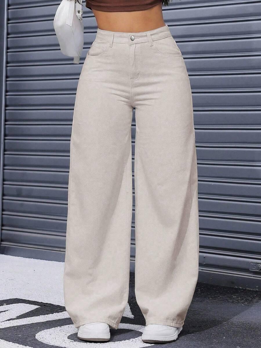 BEŻOWE SPODNIE JEANS