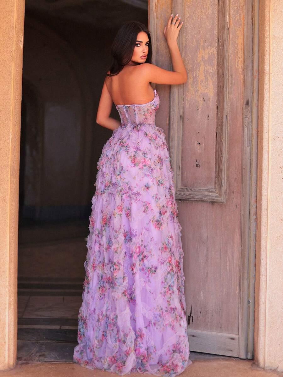 maxi sukienka odkryte ramiona tiul siateczka kwiaty