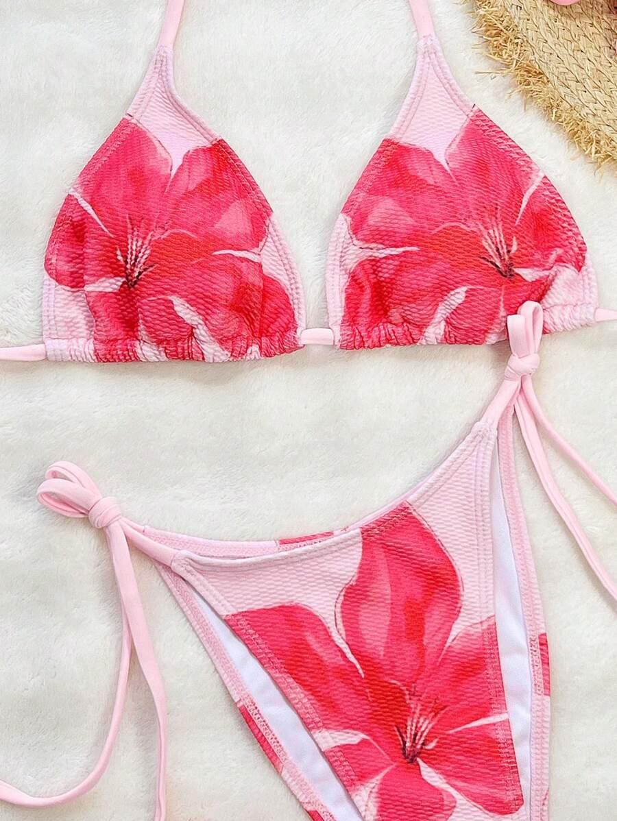 Różowa góra od bikini wiązana