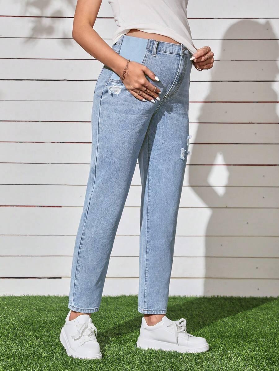 NIEBIESKIE SPODNIE MOM JEANS PRZETARCIA