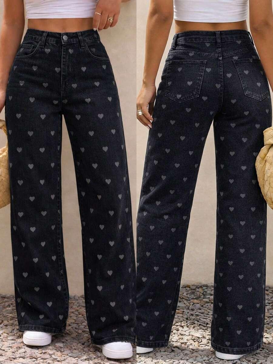 CZARNE SPODNIE JEANS WZÓR SERCA