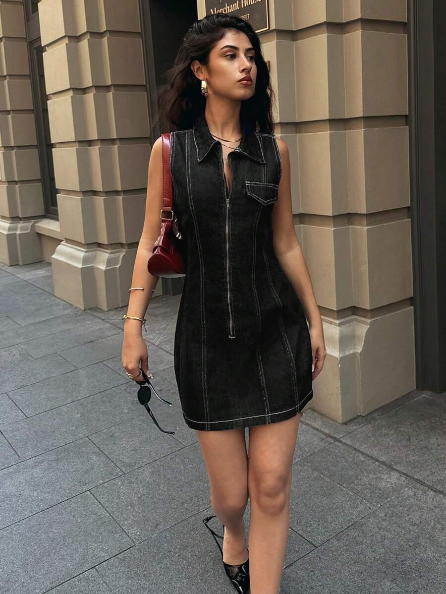 czarna jeansowa sukienka