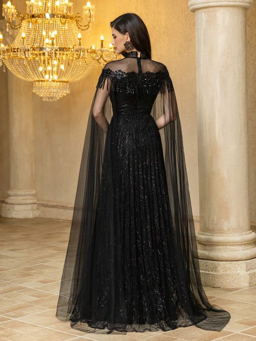 CZARNA MAXI SUKIENKA ZDOBIENIA