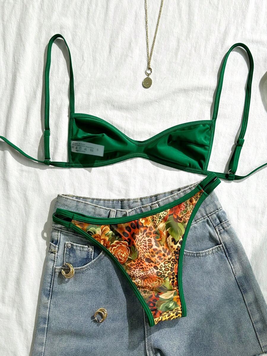 DWUCZĘŚCIOWY STRÓJ KĄPIELOWY ANIMAL PRINT kontrast