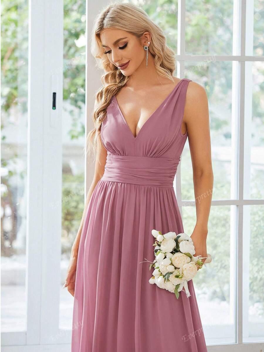 MAXI RÓŻOWA SUKIENKA V NECK