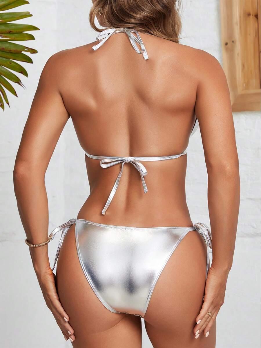 SREBRNE BIKINI DWUCZĘŚCIOWE WIĄZANE