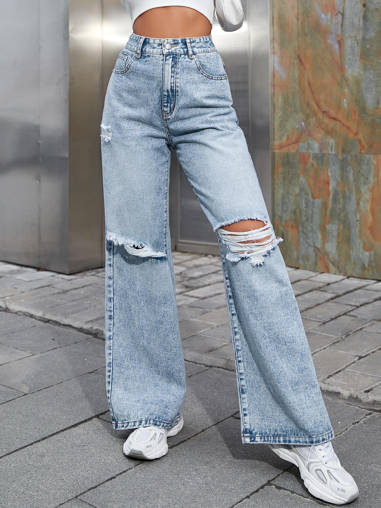 spodnie jeans wysoki stan ripped