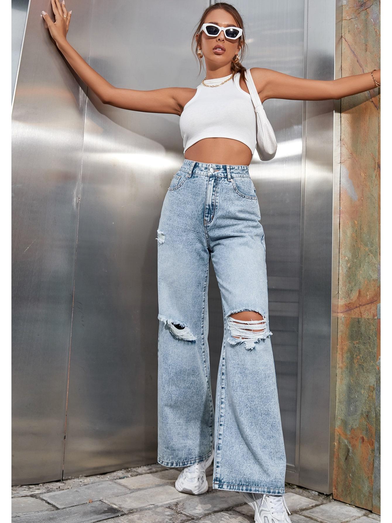 spodnie jeans wysoki stan ripped